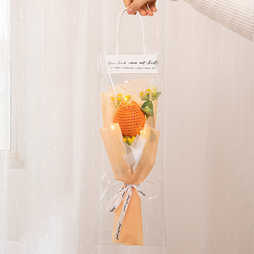 Crochet Flowers Bouquet Handmade Knitted Tulip Carnation Bouquet with Light Strip Gift for Her Graduation Gift