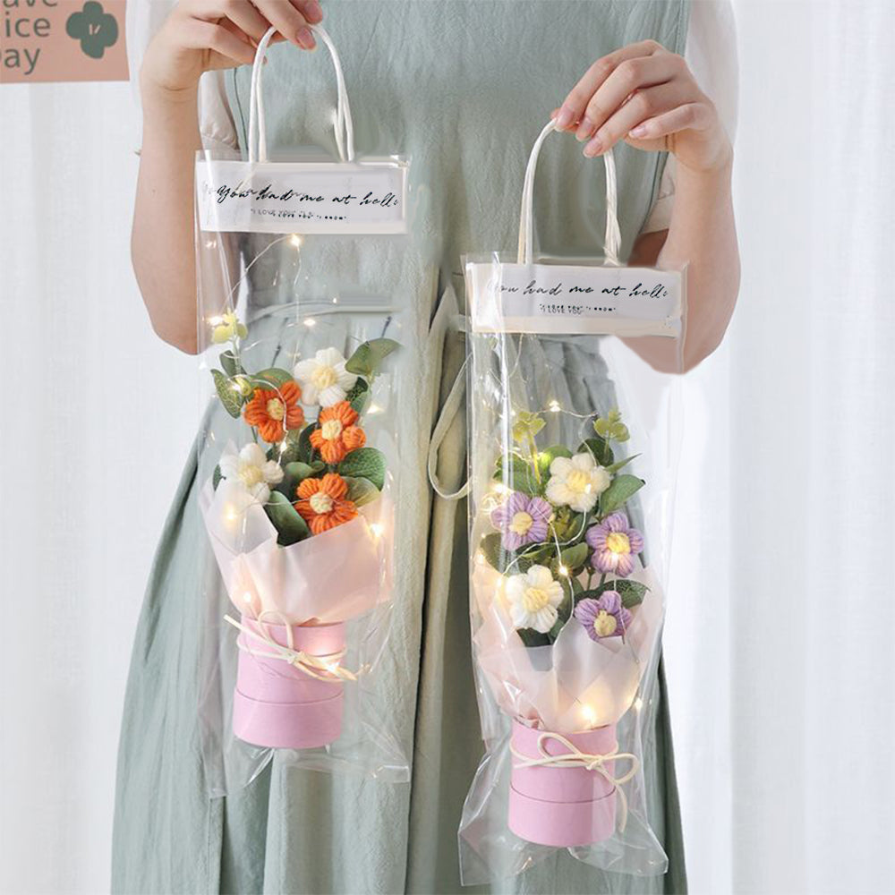 Crochet Flowers Bouquet Handmade Knitted Bouquet with Light Strip Birthday Gift for Lovers Graduation Gift