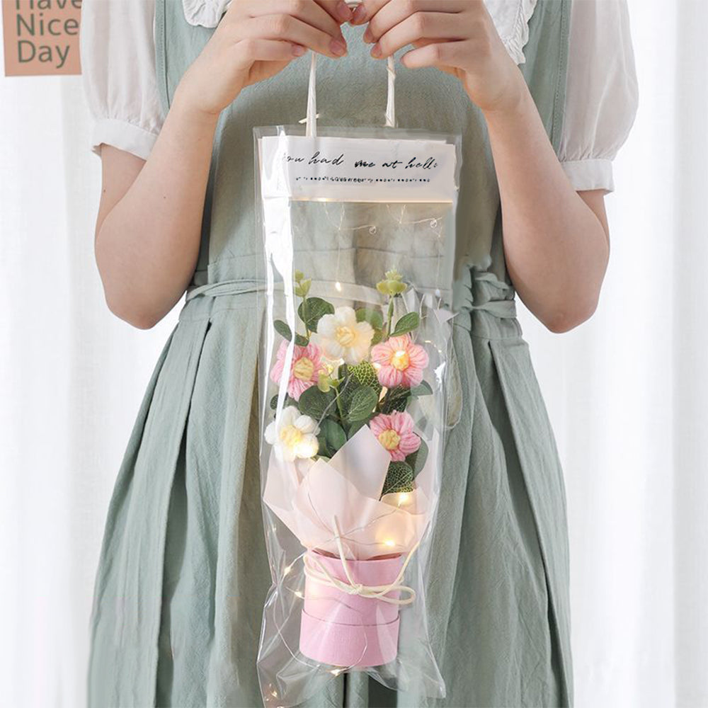 Crochet Flowers Bouquet Handmade Knitted Bouquet with Light Strip Birthday Gift for Lovers Graduation Gift