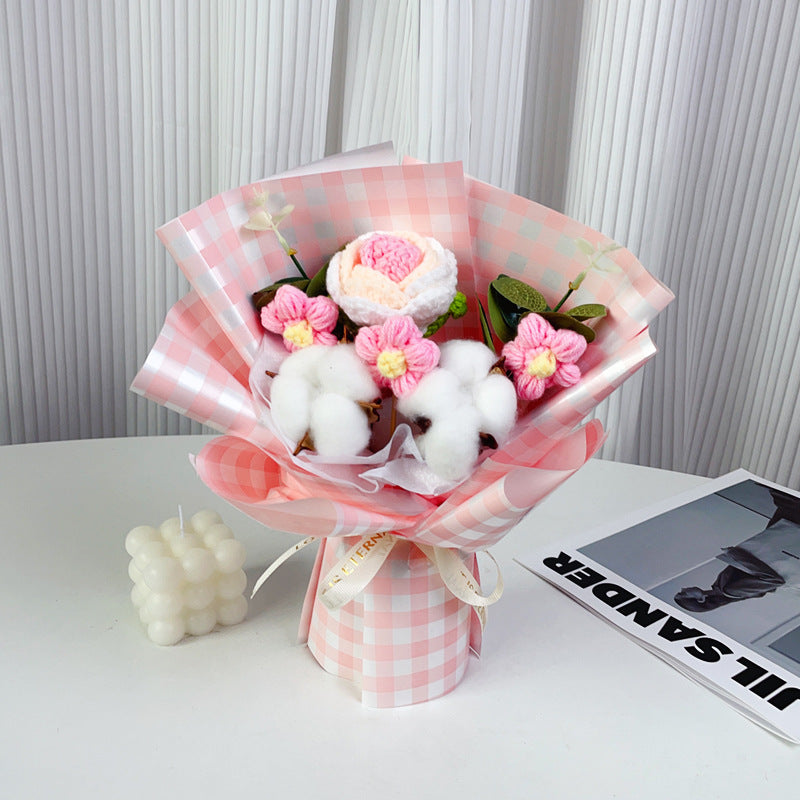 Crochet Flowers Bouquet Handmade Knitted Rose Cotton and Daisy Bouquet Gift for Her Graduation Gift