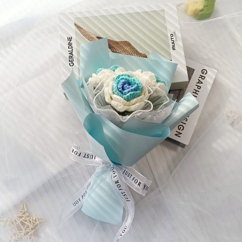 Crochet Flowers Bouquet Handmade Knitted Bouquet of Three Roses Gift for Her Graduation Gift