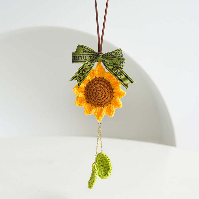 Crochet Sunflower Knitted Flowers Car Mirror Hanging Accessories - SantaSocks