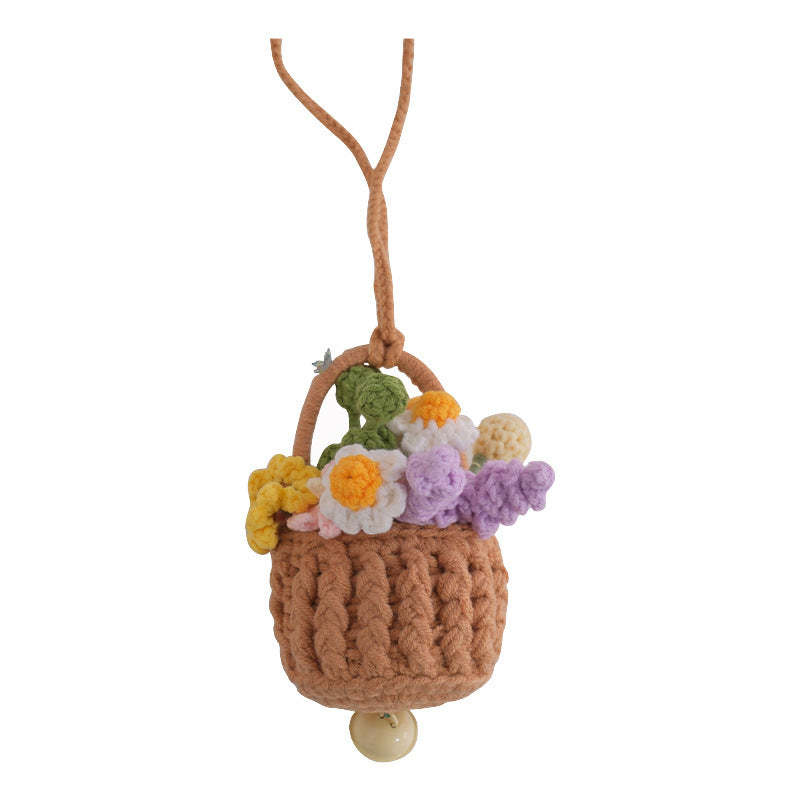 Cute Knitted Flowers Basket Crochet Plant Car Mirror Hanging Accessories Gift for Her - SantaSocks