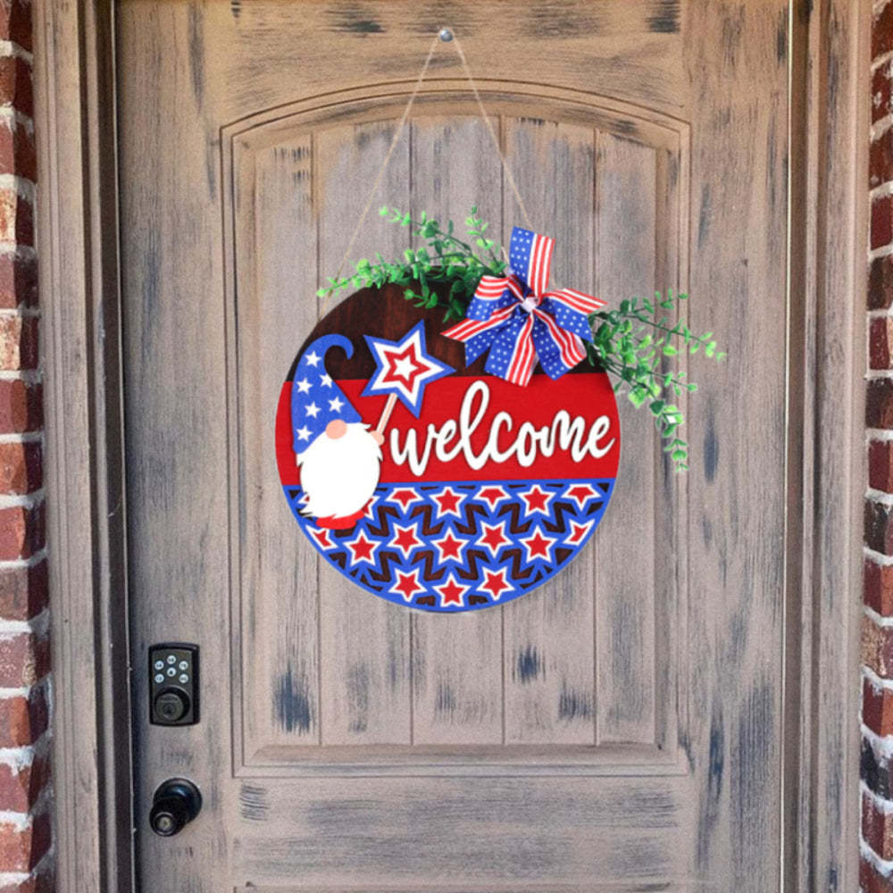 4th of July Pentagram Welcome Door Sign Independence Day Decorations Front Door Hanger - SantaSocks