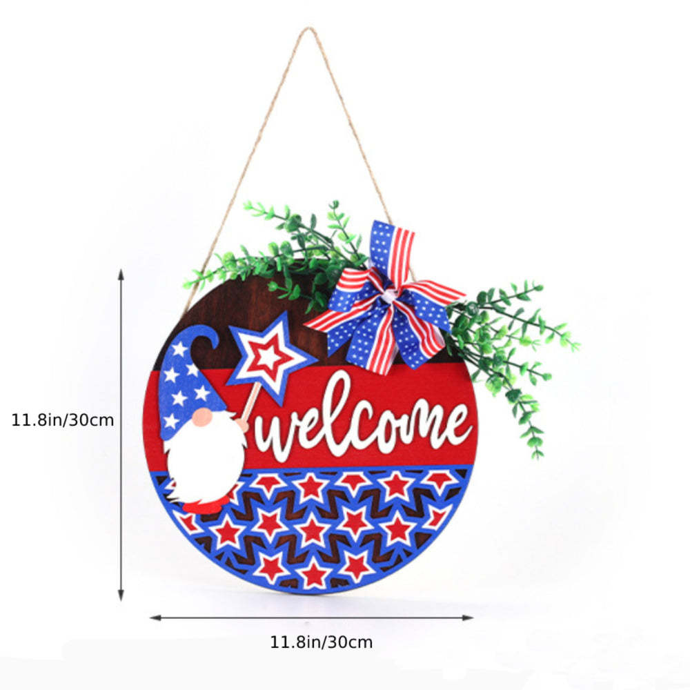 4th of July Pentagram Welcome Door Sign Independence Day Decorations Front Door Hanger - SantaSocks