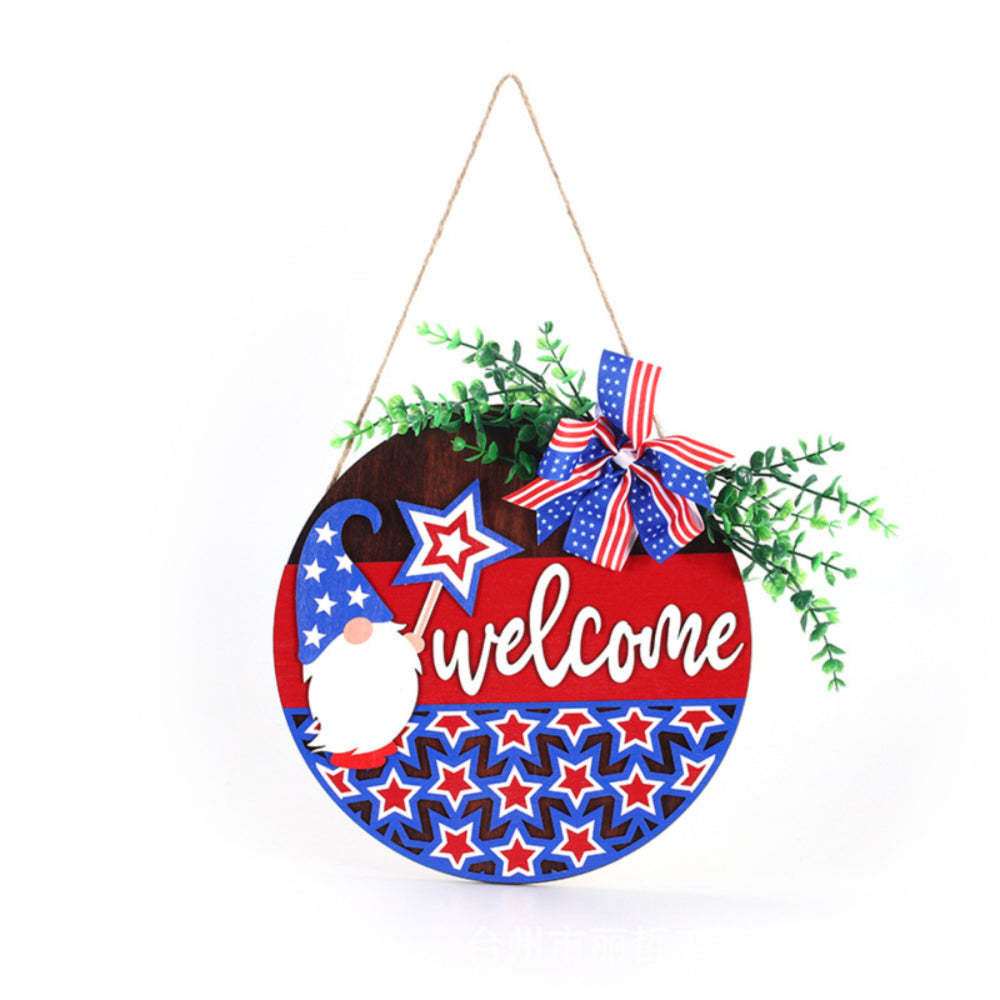 4th of July Pentagram Welcome Door Sign Independence Day Decorations Front Door Hanger - SantaSocks