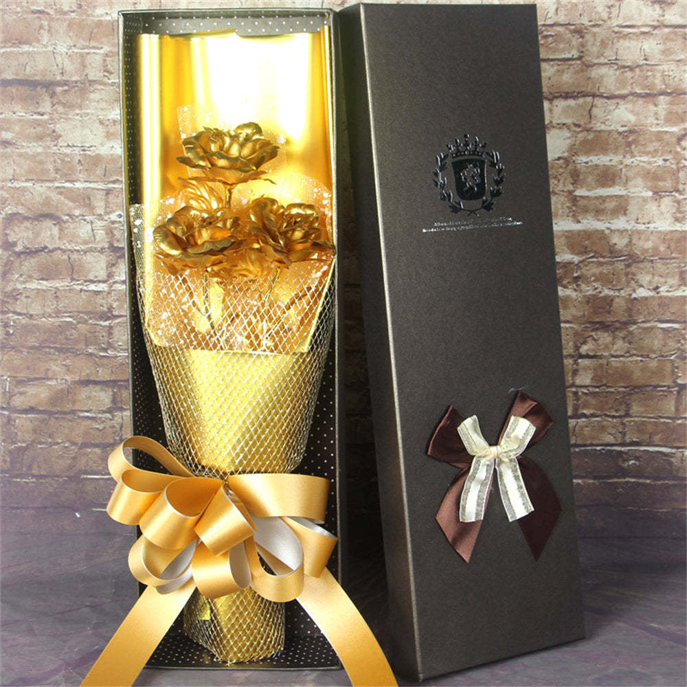 Gold Foil Roses Colorful Rose Bouquet Artificial Forever Flowers Valentine's Day Gifts for Lover - SantaSocks