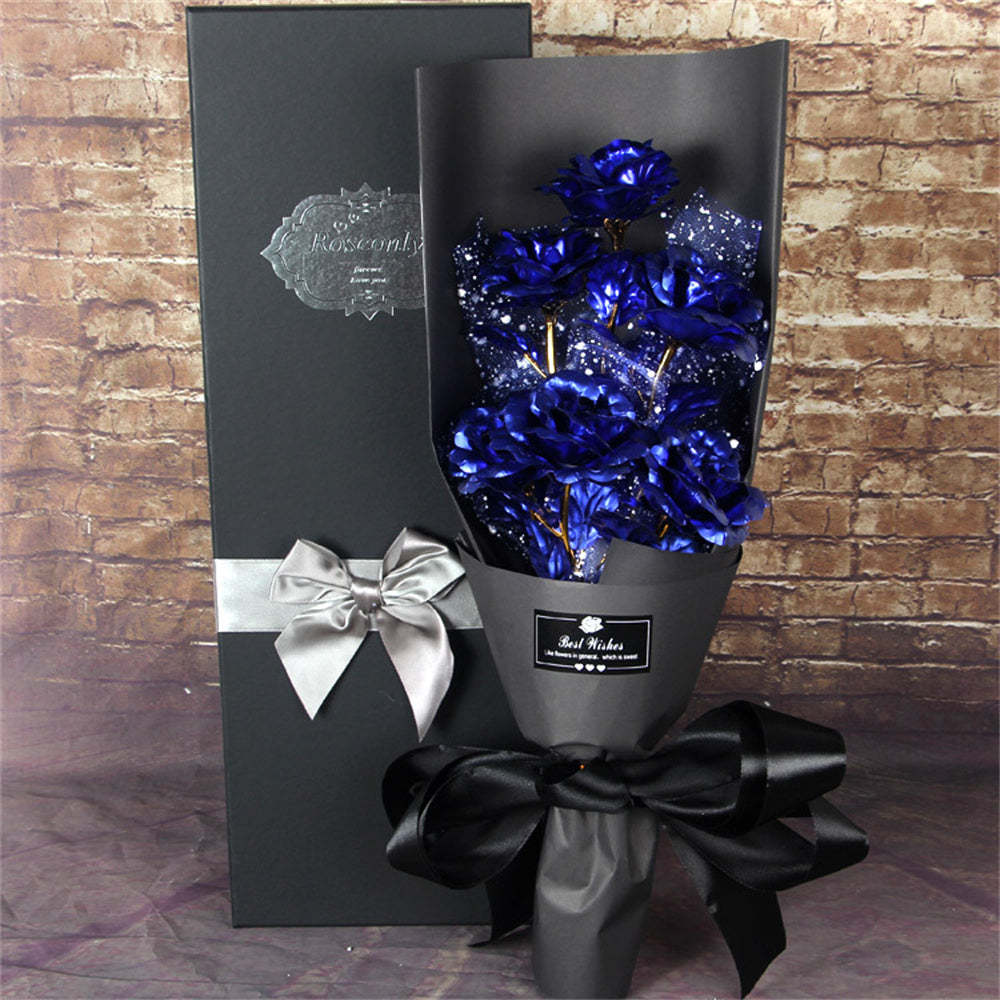 Gold Foil Roses Colorful Rose Bouquet Artificial Forever Flowers Valentine's Day Gifts for Lover - SantaSocks