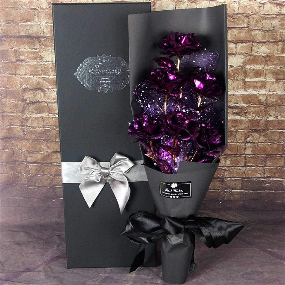 Gold Foil Roses Colorful Rose Bouquet Artificial Forever Flowers Valentine's Day Gifts for Lover - SantaSocks
