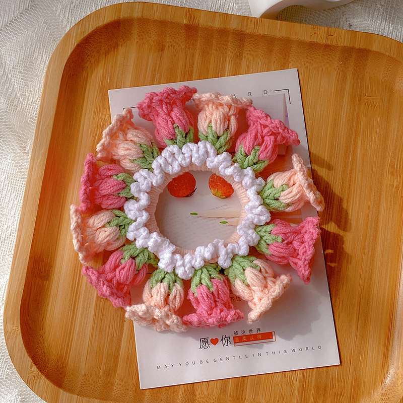 Gifts for Mom Hand-Woven Lily Of The Valley Wool Large Intestine Hair Ring High Elastic Ponytail Hair Ring - SantaSocks