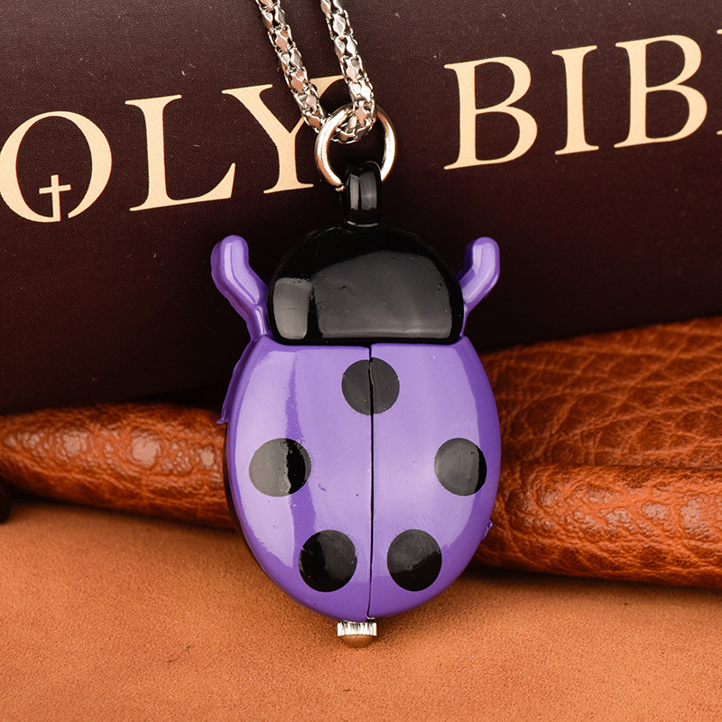 Vintage Ladybug Locket Watch Necklace, Functional Mini Beetle Pendant Quartz Clock Jewelry - SantaSocks