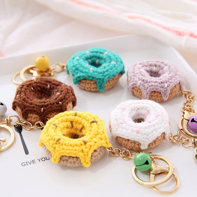 Crochet Fruit Keychain Cute Food Donut Knitted Car Keyring Bag Decorations Gifts for Her Graduation Gift