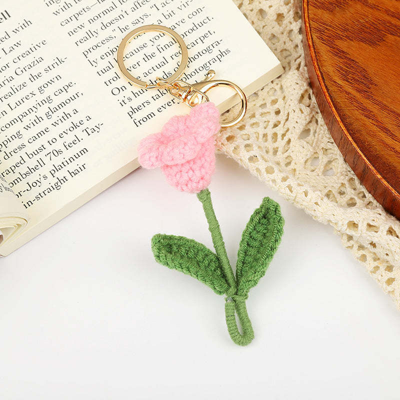 Crochet Flower Keychain Creative Tulip Handmade Knitted Keychain Gift for Her - SantaSocks