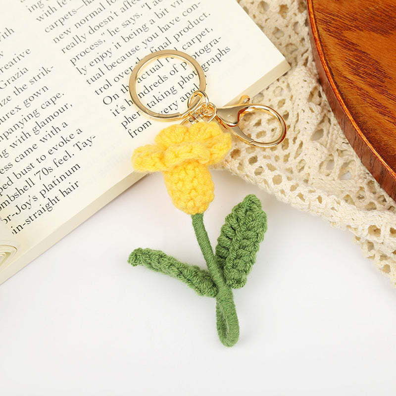Crochet Flower Keychain Creative Tulip Handmade Knitted Keychain Gift for Her - SantaSocks