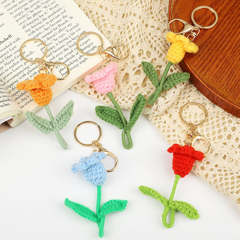 Crochet Flower Keychain Creative Tulip Handmade Knitted Keychain Gift for Her Graduation Gift