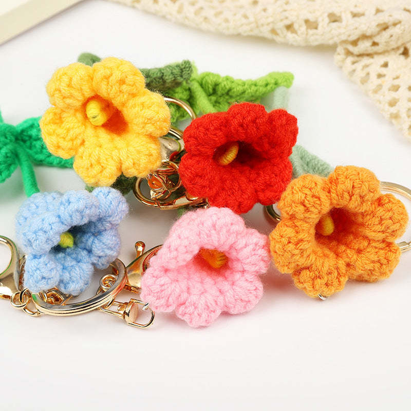 Crochet Flower Keychain Creative Tulip Handmade Knitted Keychain Gift for Her - SantaSocks