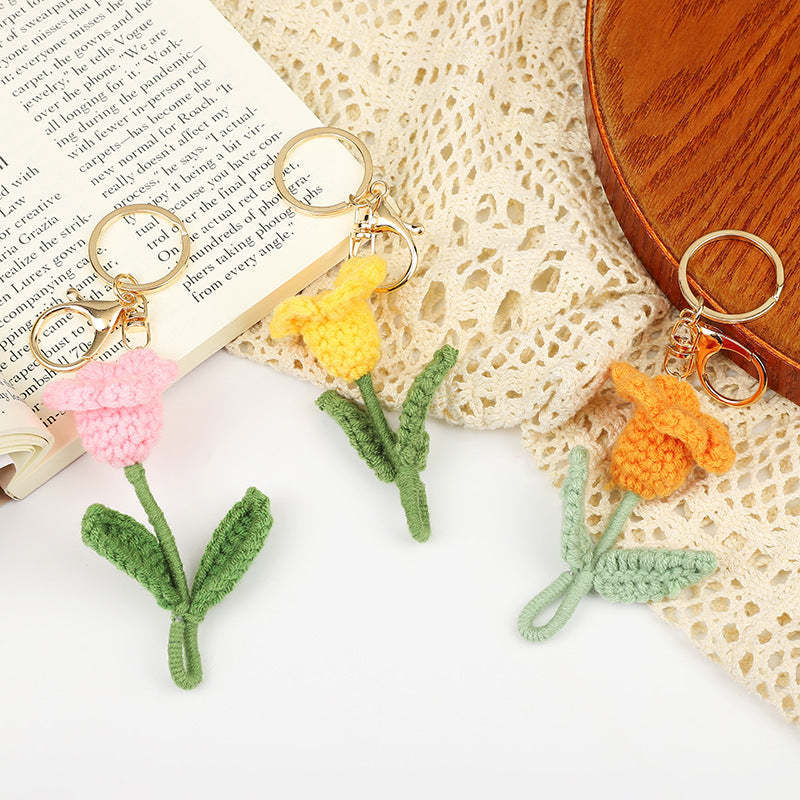 Crochet Flower Keychain Creative Tulip Handmade Knitted Keychain Gift for Her - SantaSocks