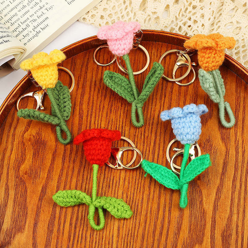 Crochet Flower Keychain Creative Tulip Handmade Knitted Keychain Gift for Her - SantaSocks