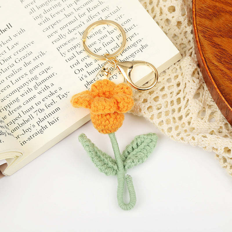 Crochet Flower Keychain Creative Tulip Handmade Knitted Keychain Gift for Her - SantaSocks