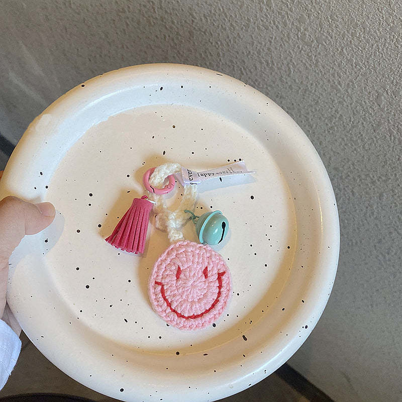 Knitted Smiley Face Keychain Creative Handmade Crochet Keychain Gift for Women - SantaSocks