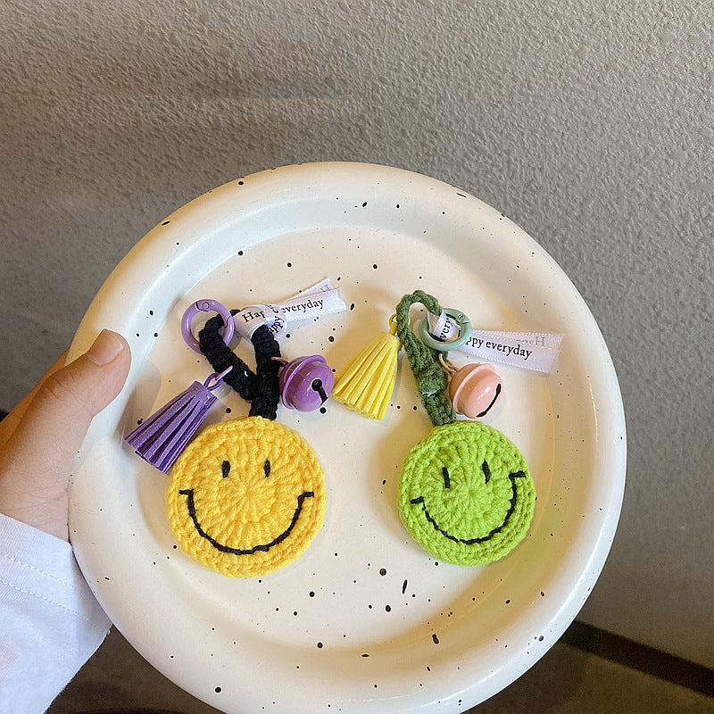 Knitted Smiley Face Keychain Creative Handmade Crochet Keychain Gift for Women Graduation Gift