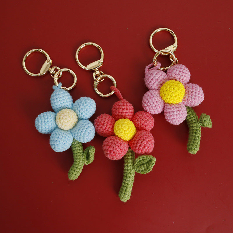 Crochet Flower Keychain Handmade Knitted Bouquet Keychain for Birthday Gift Graduation Gift