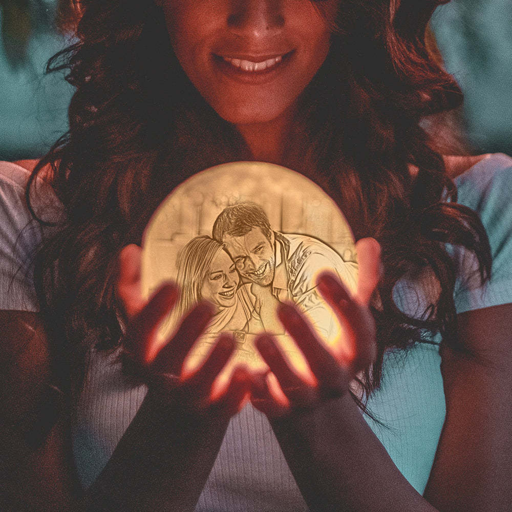Custom Photo Engraved 3D Printing Moon Lamp, Creative Idea For Lover - Tap Three Colors - SantaSocks