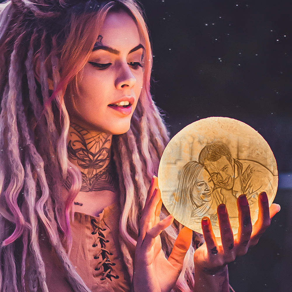 Custom Photo Engraved 3D Printing Moon Lamp, Creative Idea For Lover - Tap Three Colors - SantaSocks