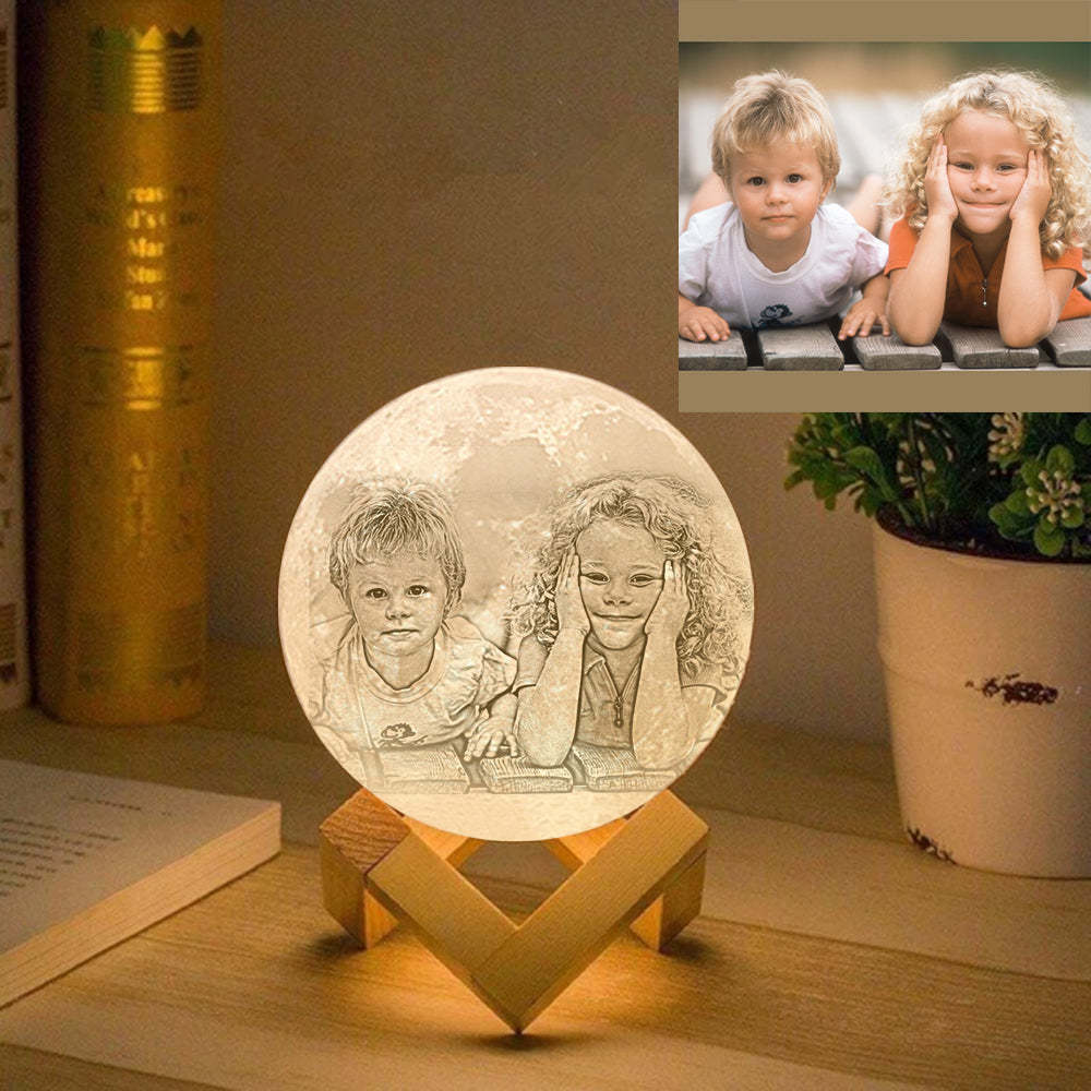 Custom Photo Engraved 3D Printing Moon Lamp, Creative Idea For Friend - Tap Three Colors - SantaSocks