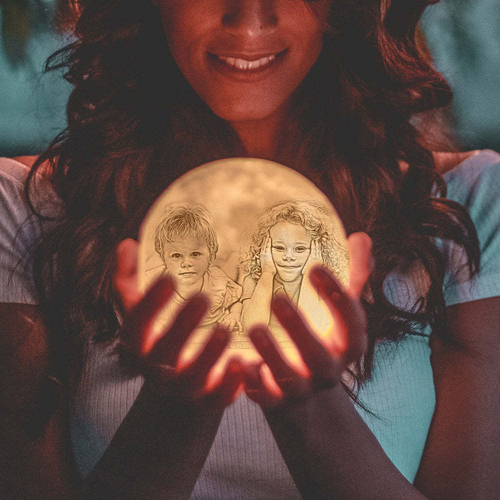 Custom Photo Engraved 3D Printing Moon Lamp, Creative Idea For Friend - Tap Three Colors - SantaSocks