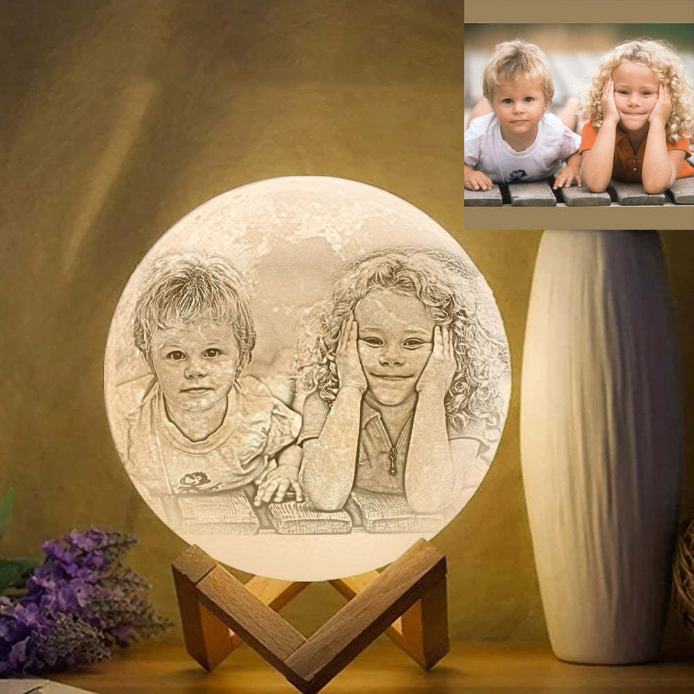 Custom Photo Engraved 3D Printing Moon Lamp, Creative Idea For Friend - Tap Three Colors - SantaSocks