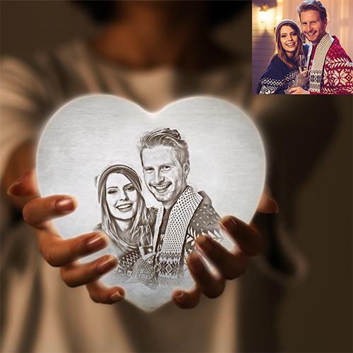 Anniversary Gifts Custom 3D Printed Photo Heart Lamp Personalized Night Light - 2 Colors (10-15cm) for Wife