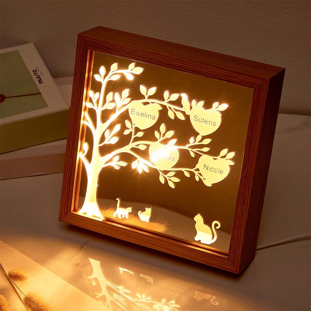 Personalized Name Family Tree Mirror NIght Light Freestanding Home Decor Gifts For Mom - mymoonlampuk