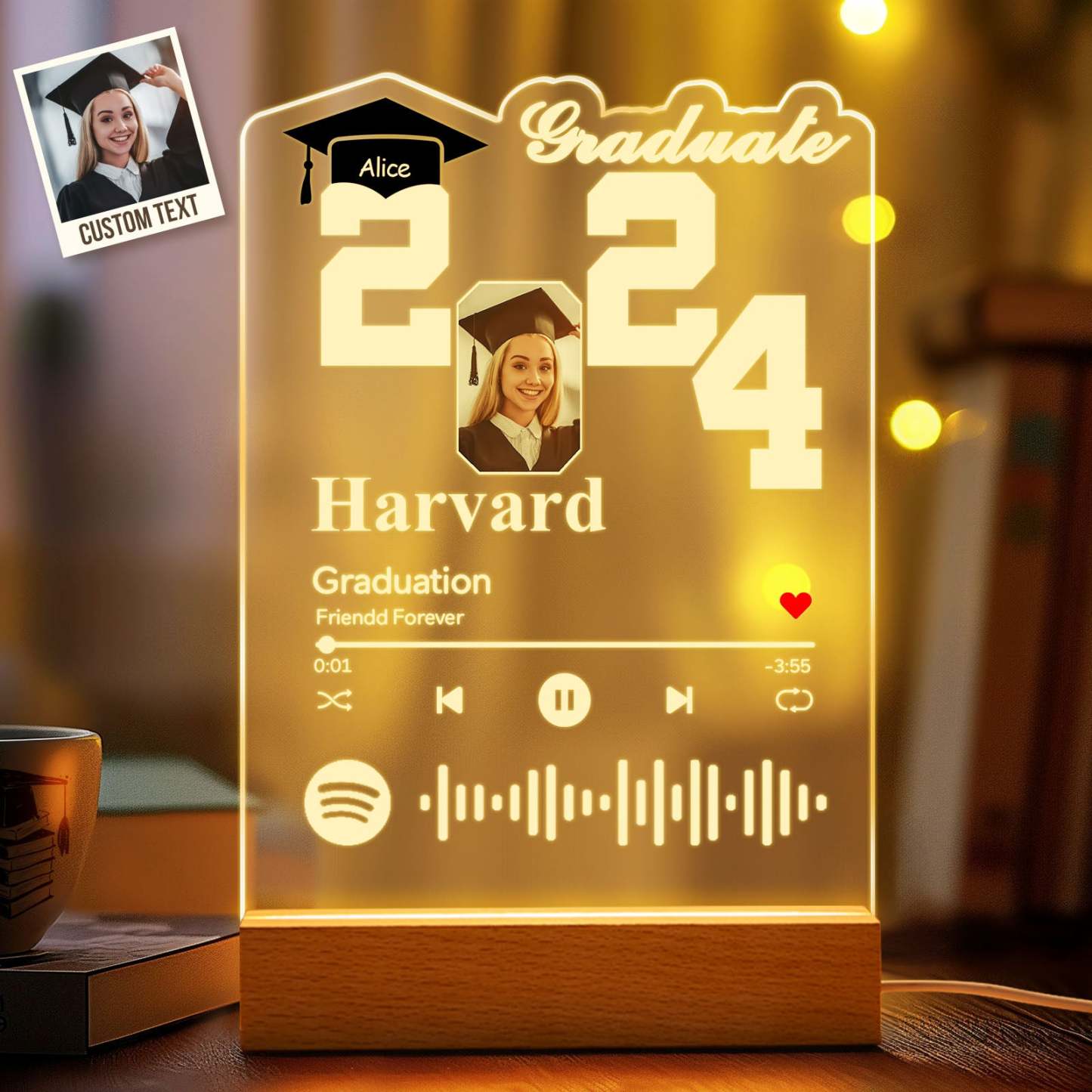 Personalized 2024 Graduate Acrylic Night Light Custom Spotify Night Light Graduation Gift 2024 - SantaSocks