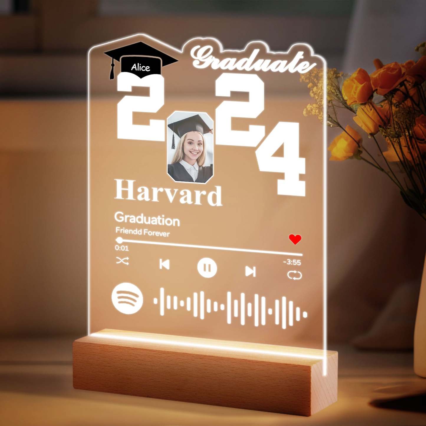 Personalized 2024 Graduate Acrylic Night Light Custom Spotify Night Light Graduation Gift 2024 - SantaSocks