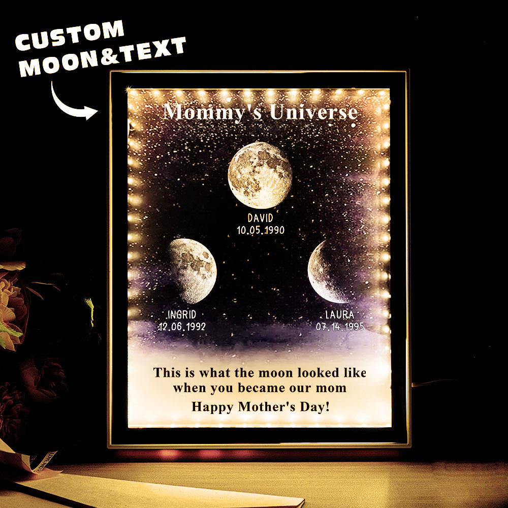 Mommy's Universe - Personalised Customised Starry Moon Phase Mirror Lightboxes