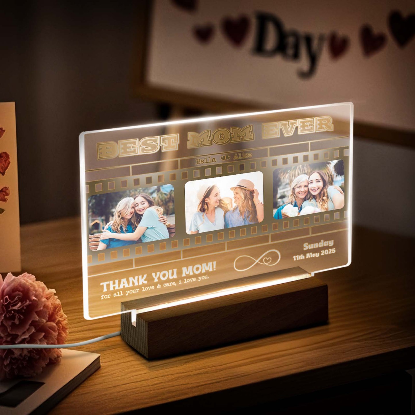 Mother's Day Gift Personalized Photos and Text Night Light Best Mom Ever Gift for Mom Custom Present - SantaSocks