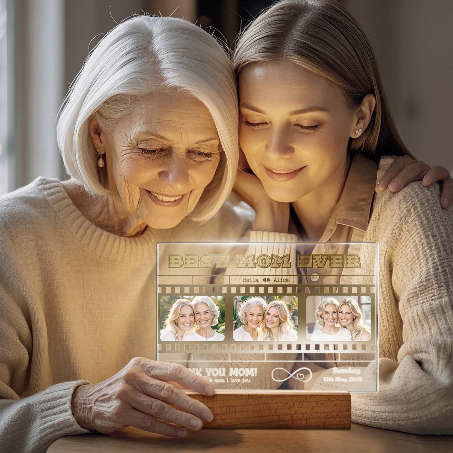 Mother's Day Gift Personalized Photos and Text Night Light Best Mom Ever Gift for Mom Custom Present - SantaSocks