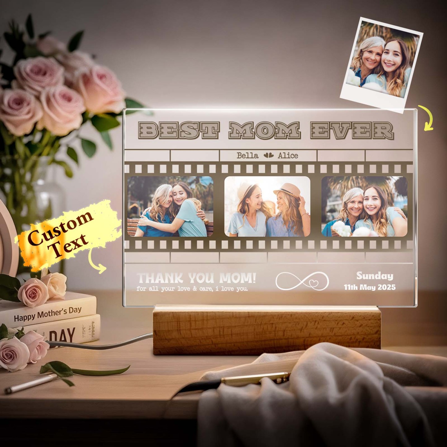 Mother's Day Gift Personalized Photos and Text Night Light Best Mom Ever Gift for Mom Custom Present - SantaSocks