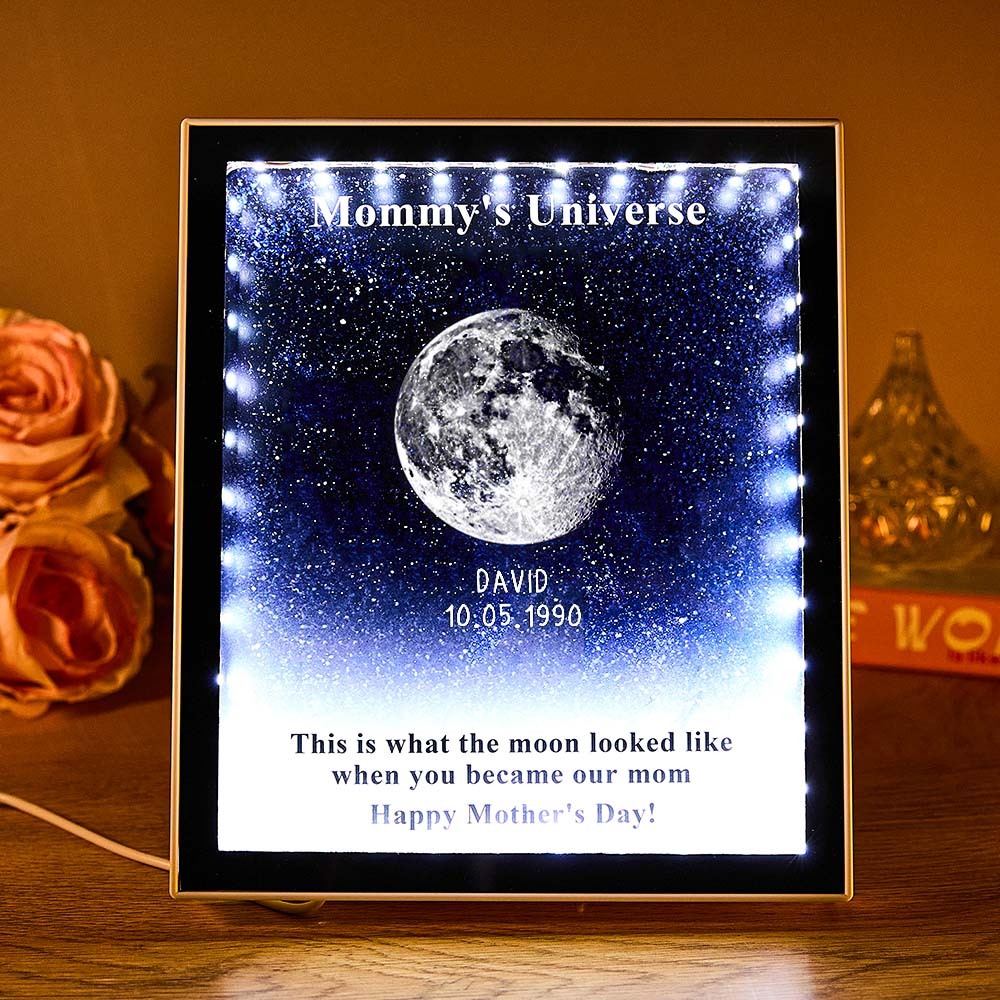 Mommy's Universe - Personalised Customised Starry Moon Phase Mirror Lightboxes