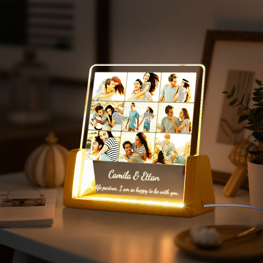 Custom Photos Night Light Anniversary Honeymoon Photos Night Light Personalized Desktop Light Gift for Couples - SantaSocks
