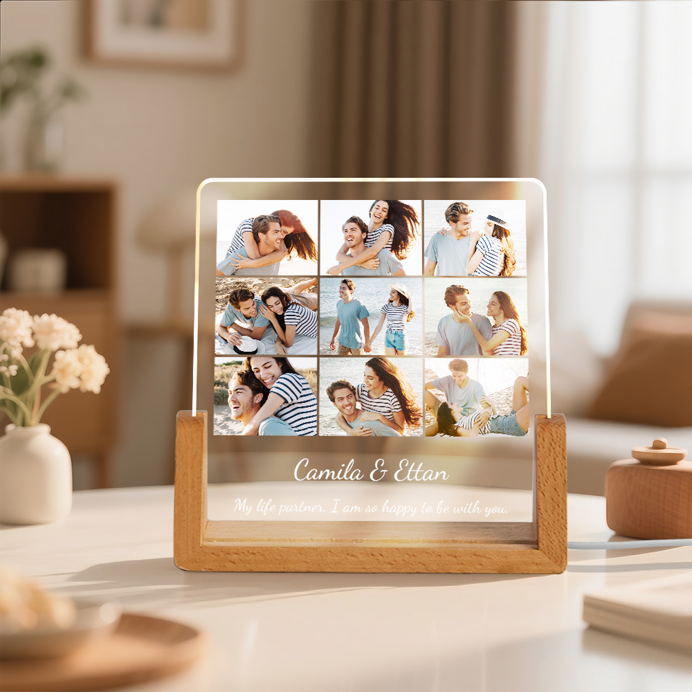 Custom Photos Night Light Anniversary Honeymoon Photos Night Light Personalized Desktop Light Gift for Couples - SantaSocks