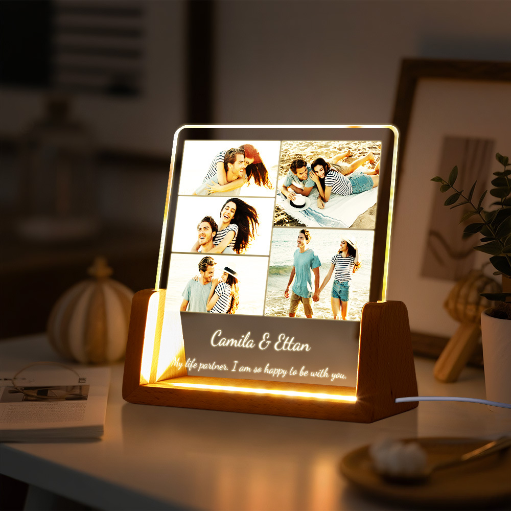 Custom Photos Night Light Anniversary Honeymoon Photos Night Light Personalized Desktop Light Gift for Couples - SantaSocks