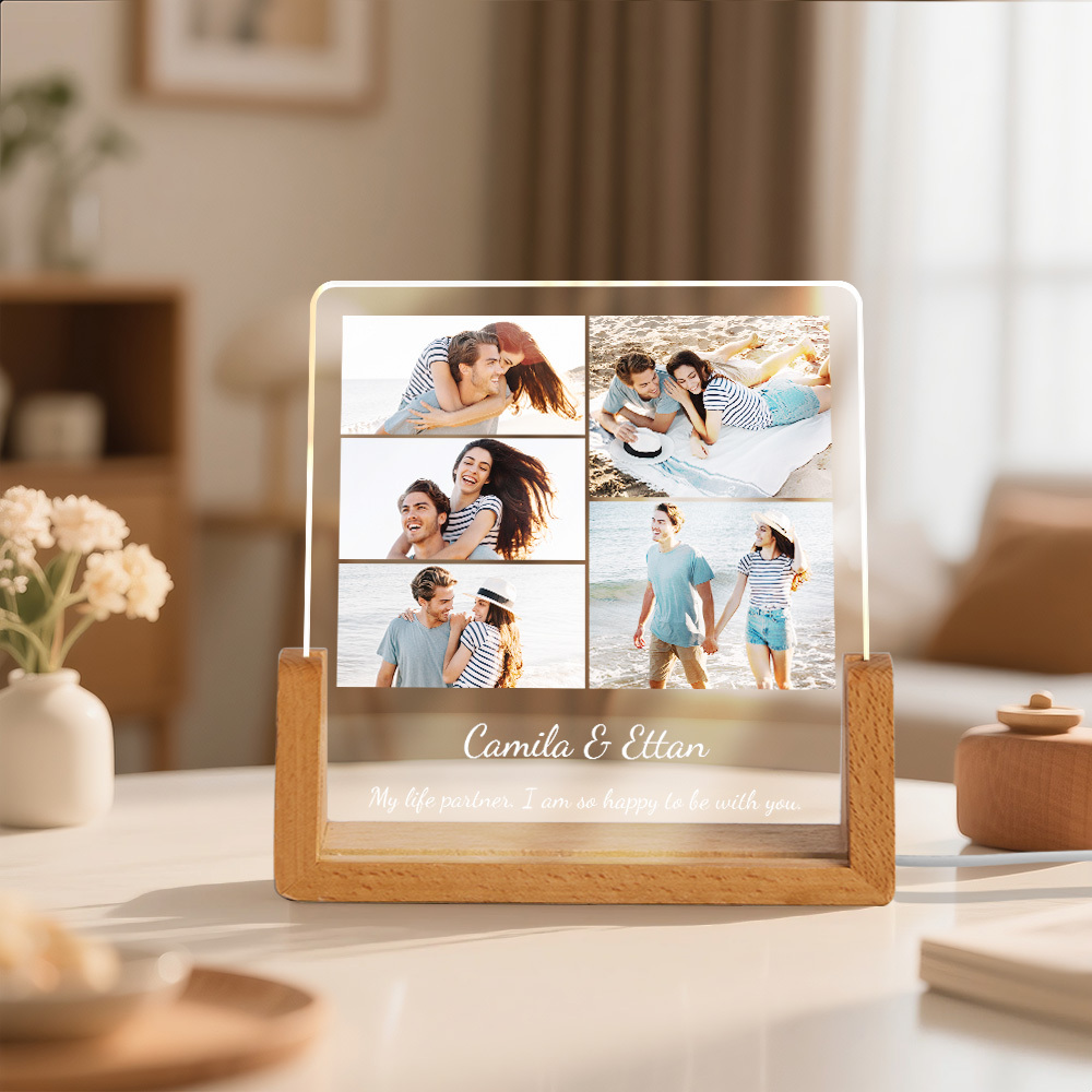Custom Photos Night Light Anniversary Honeymoon Photos Night Light Personalized Desktop Light Gift for Couples - SantaSocks