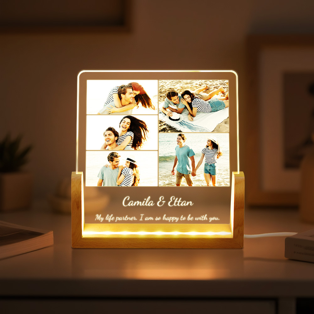 Custom Photos Night Light Anniversary Honeymoon Photos Night Light Personalized Desktop Light Gift for Couples - SantaSocks