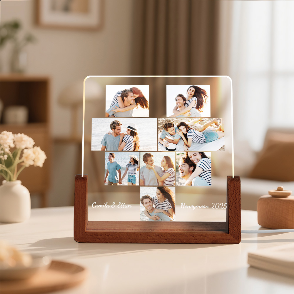 Custom Photos Night Light Anniversary Honeymoon Photos Night Light Personalized Desktop Light Gift for Couples - SantaSocks