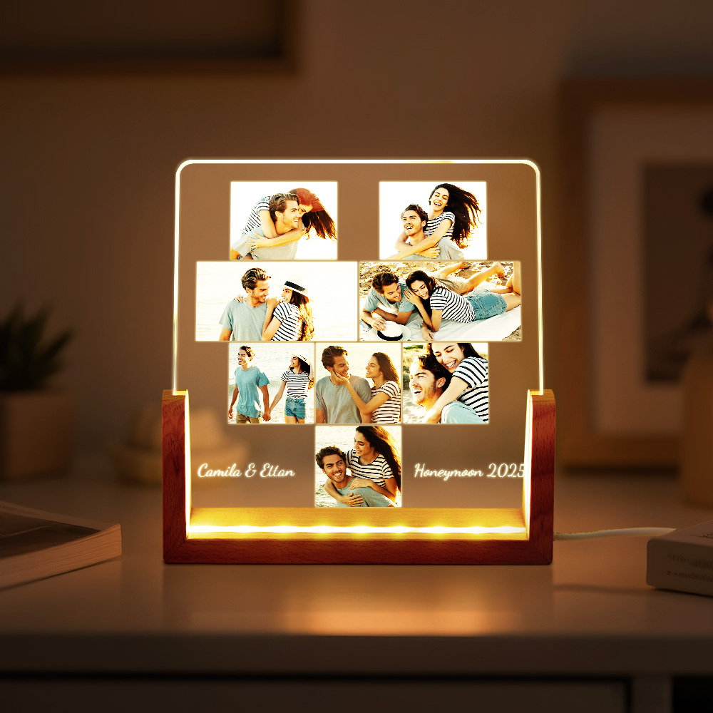 Custom Photos Night Light Anniversary Honeymoon Photos Night Light Personalized Desktop Light Gift for Couples - SantaSocks