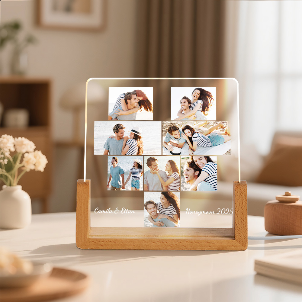 Custom Photos Night Light Anniversary Honeymoon Photos Night Light Personalized Desktop Light Gift for Couples - SantaSocks