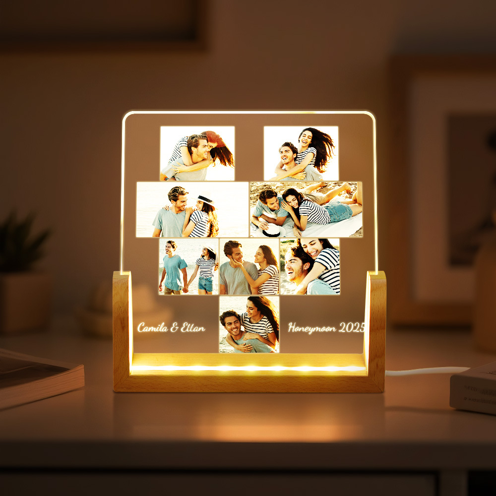 Custom Photos Night Light Anniversary Honeymoon Photos Night Light Personalized Desktop Light Gift for Couples - SantaSocks