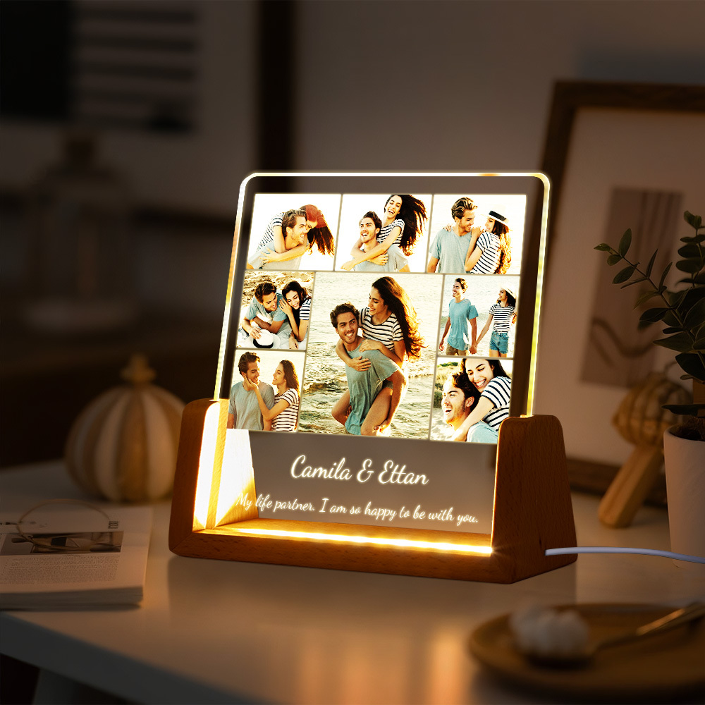 Custom Photos Night Light Anniversary Honeymoon Photos Night Light Personalized Desktop Light Gift for Couples - SantaSocks